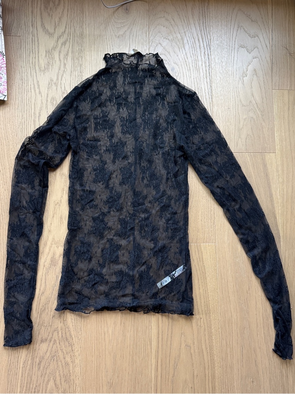 Free People Black Sheer Lace Long-Sleeve Mock Neck Top